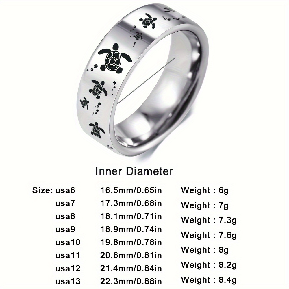 Sea Turtle Stainless Steel Ring Father's Gift Silvery 8mm Ring